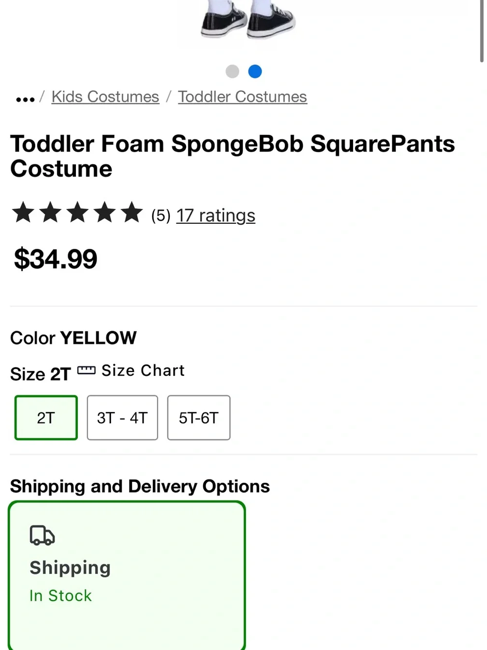 Yellow SpongeBob Character Kids Costume with Red Tie Sz. 3-4T